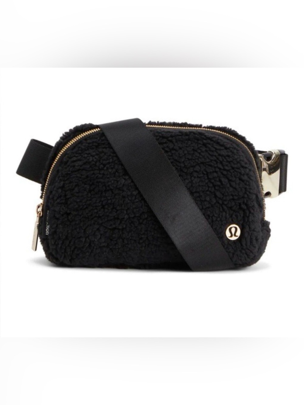lululemon athletica Black Sherpa Crossbody Pouch with Gold Accents